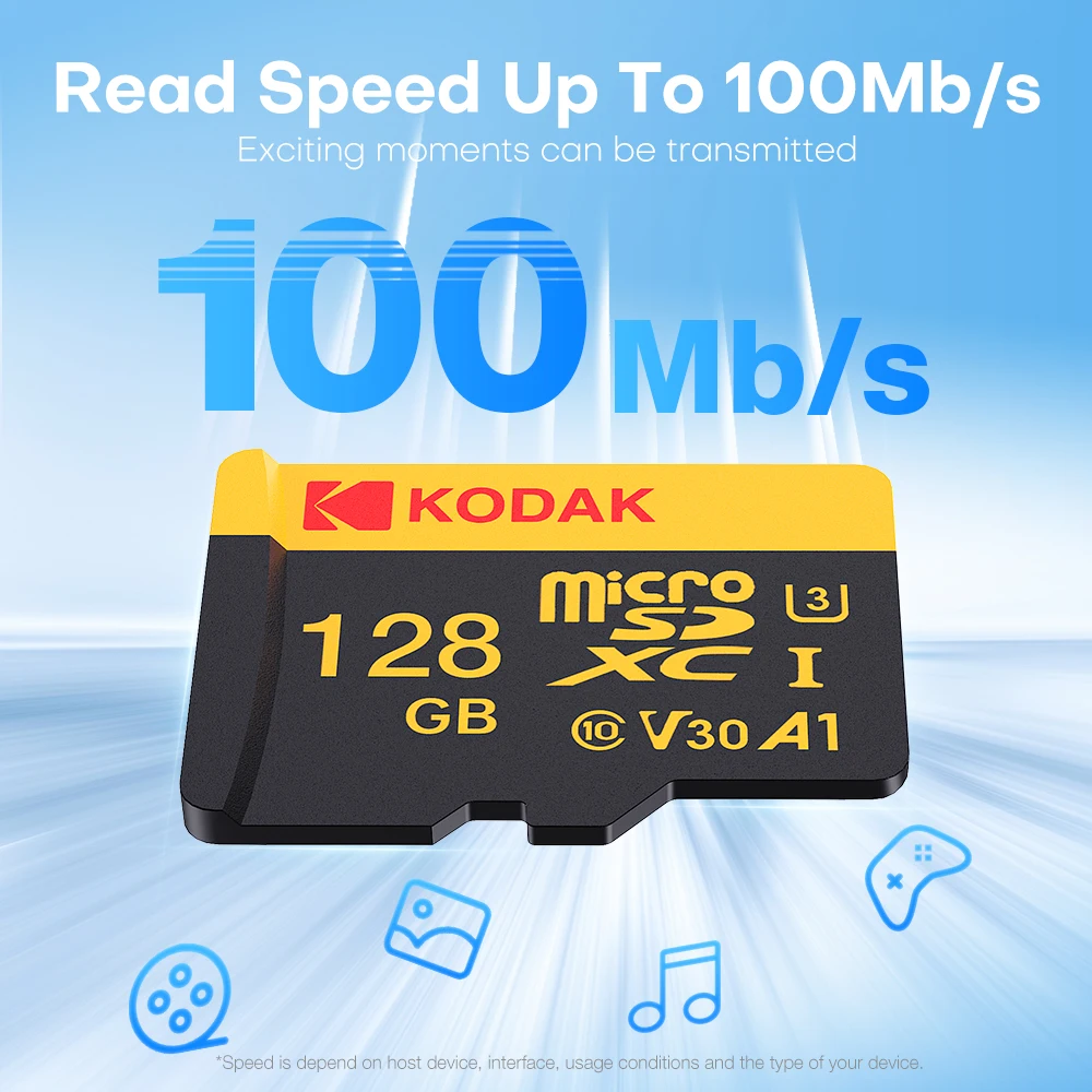 بطاقة KODAK Ultra MicroSD سعة 128 جيجابايت فئة 10 TF بطاقة ذاكرة فلاش بطاقة SD صغيرة للهواتف الذكية/الكاميرا