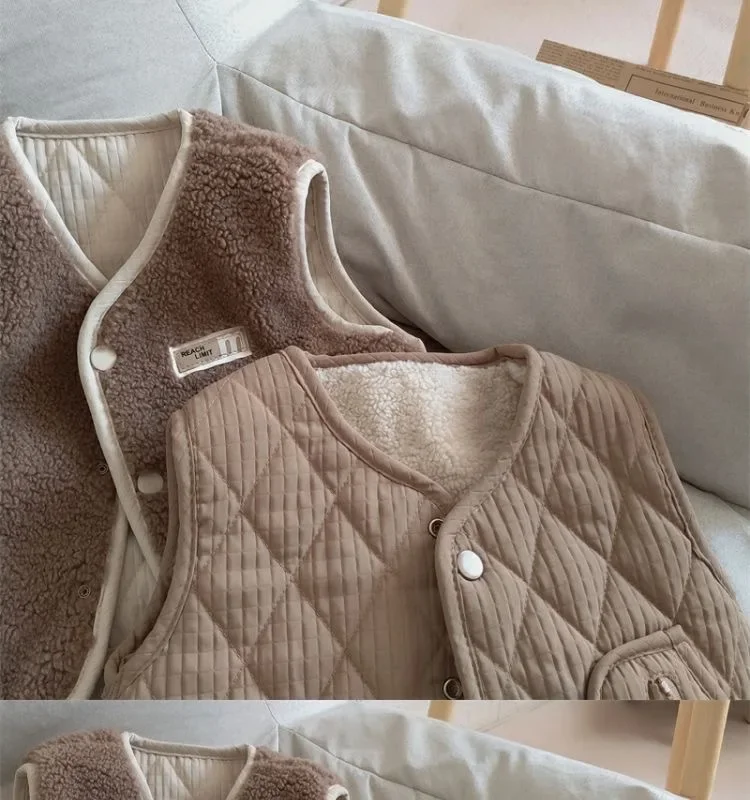 Neue Kinder-Herbst-Winter-Fleece-Weste, Wendeweste für Mädchen und Jungen, Leichte Ärmellose Kinderweste zum Schichten, Trendige Schul- und Freizeitweste – Detail 9