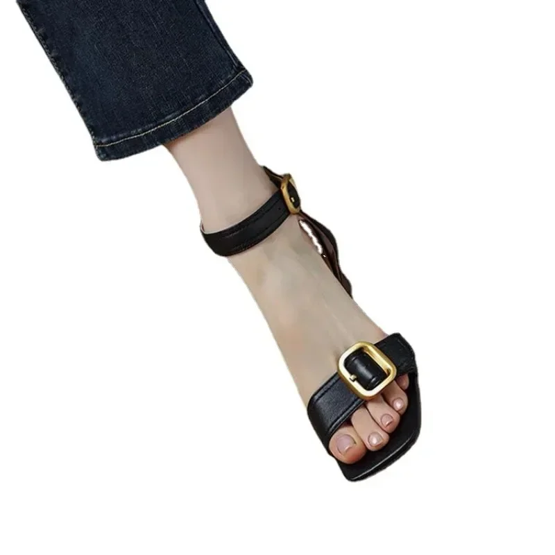 Ankle Strap VINTAGE Sandals for Women Open Toe High Heels Sandalias De Mujer Belt Buckle Square Heeled Women Pumps