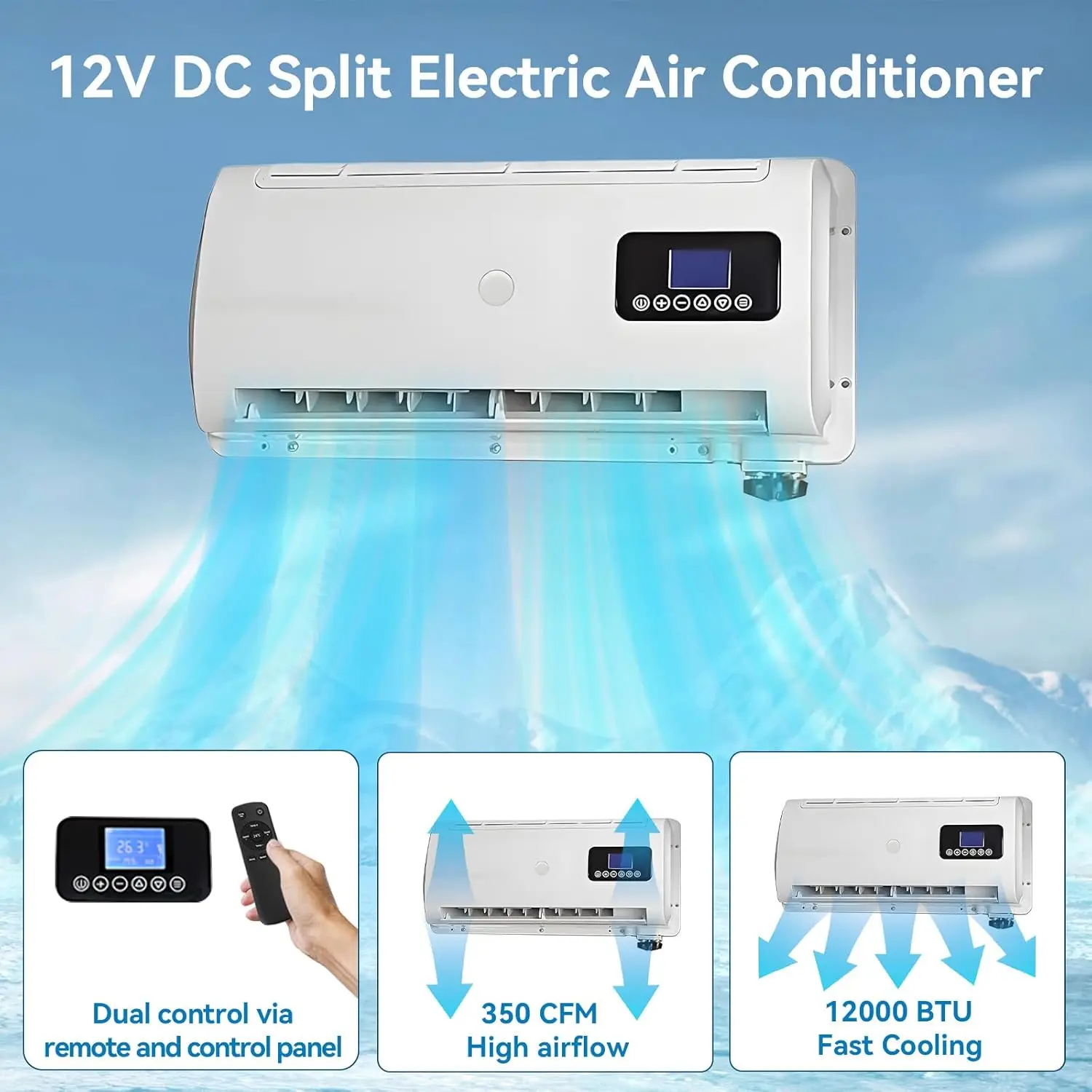 DC 12V 24V Universal Electric RV Truck Air Conditioner Camper A/C Unit 12000 BTU Only Cooling for Motorhome Bus Tractor