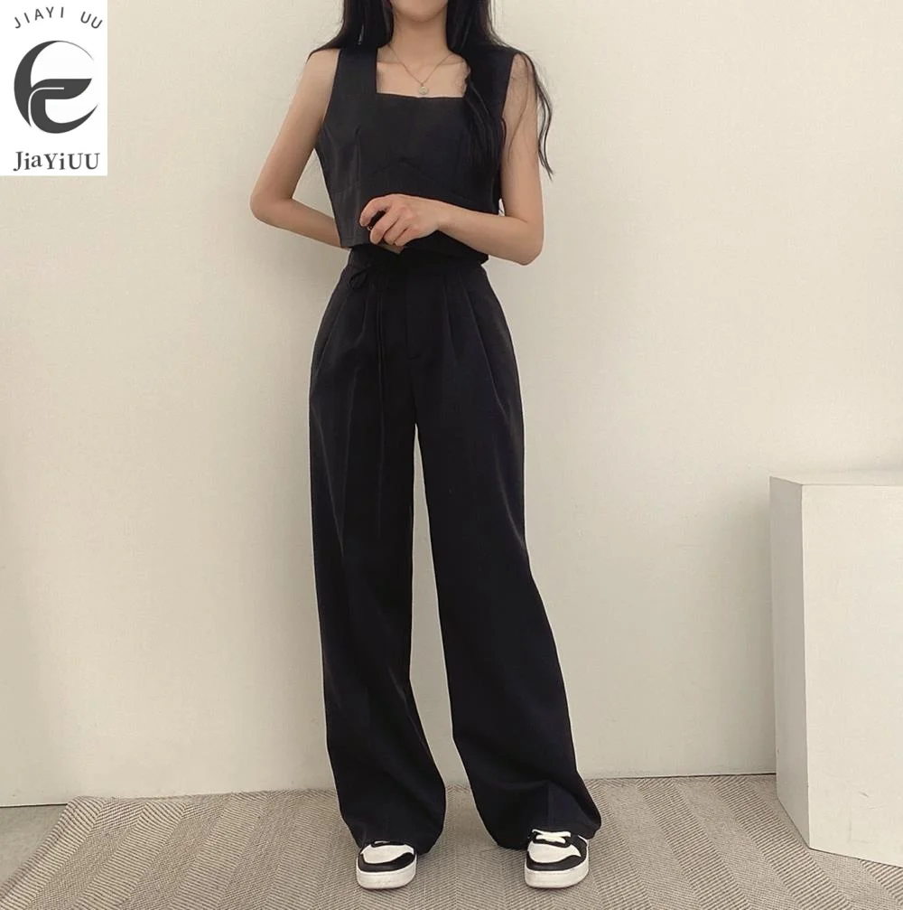 

2024 Leisure Style Set Women's Summer New Square Neck Tank Top Floor Mopping Pants Explosive Street Fashionable Two Piece Set