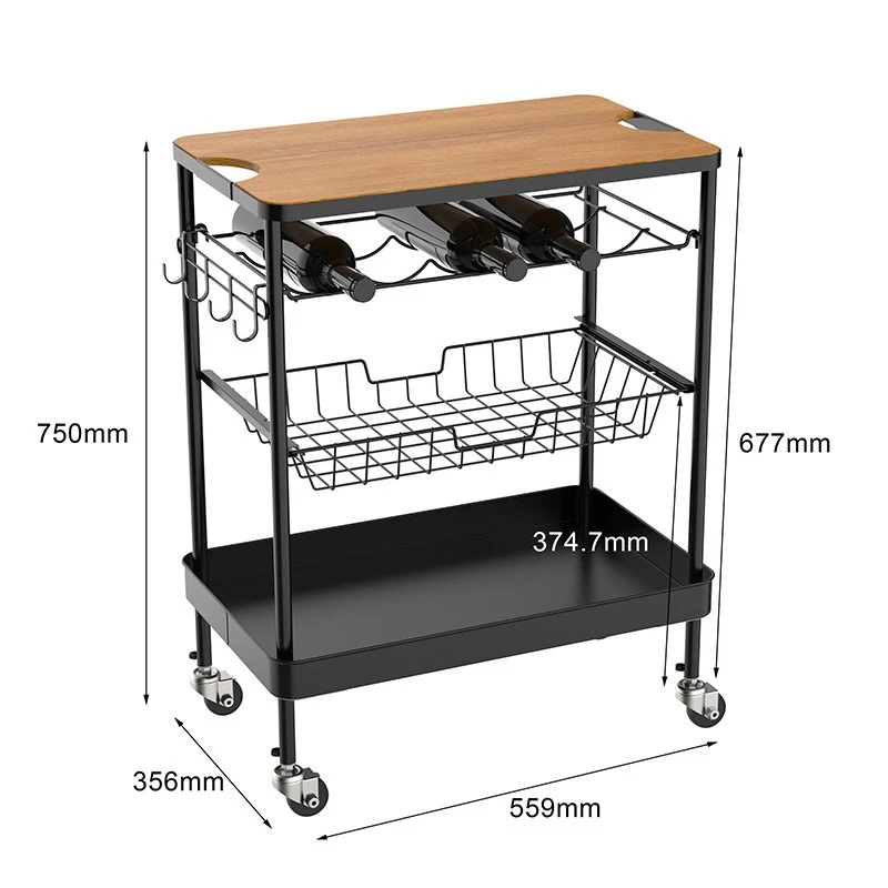 

Mobile Hotel Food Delivery Shelf Household Wine Cart Floor to Floor Kitchen Shelf Stainless Steel Restaurant Storage