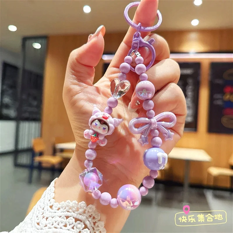 

Sanrio Character Beaded Cute Phone Strap Crystal Beads Phone Chain Bag Charm for Cinnamoroll Hello Kitty Kuromi Fans Keychain