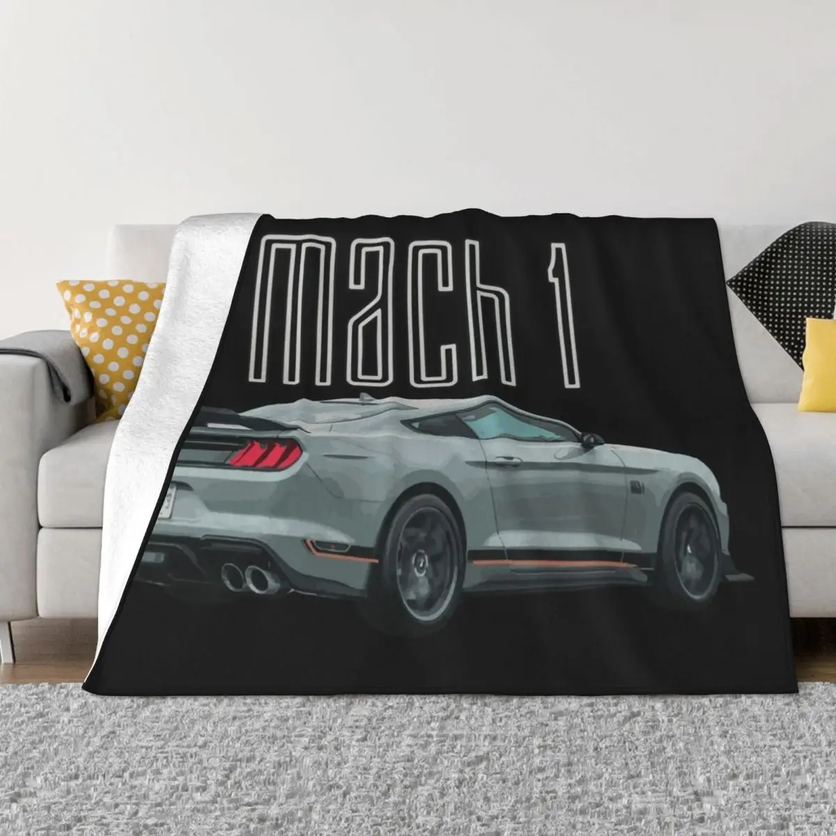 MACH 1 Mustang GT 5.0L V8 Performance Car Fighter Jet Gray Rear Throw Blanket Cute Plaid Bed linens Travel Blankets