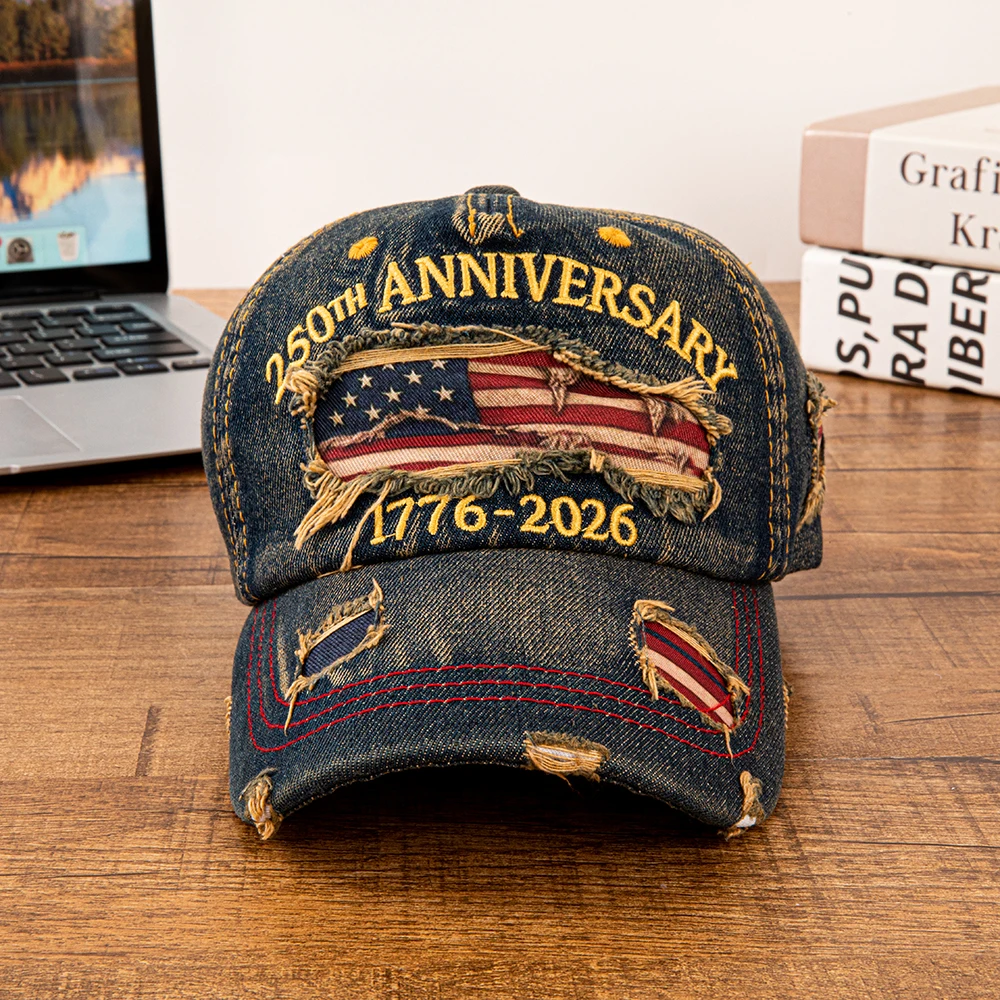 2026 New 250th Anniversary USA Flag Distressed Denim Baseball Cap, Unisex Adjustable Vintage Trucker Hat