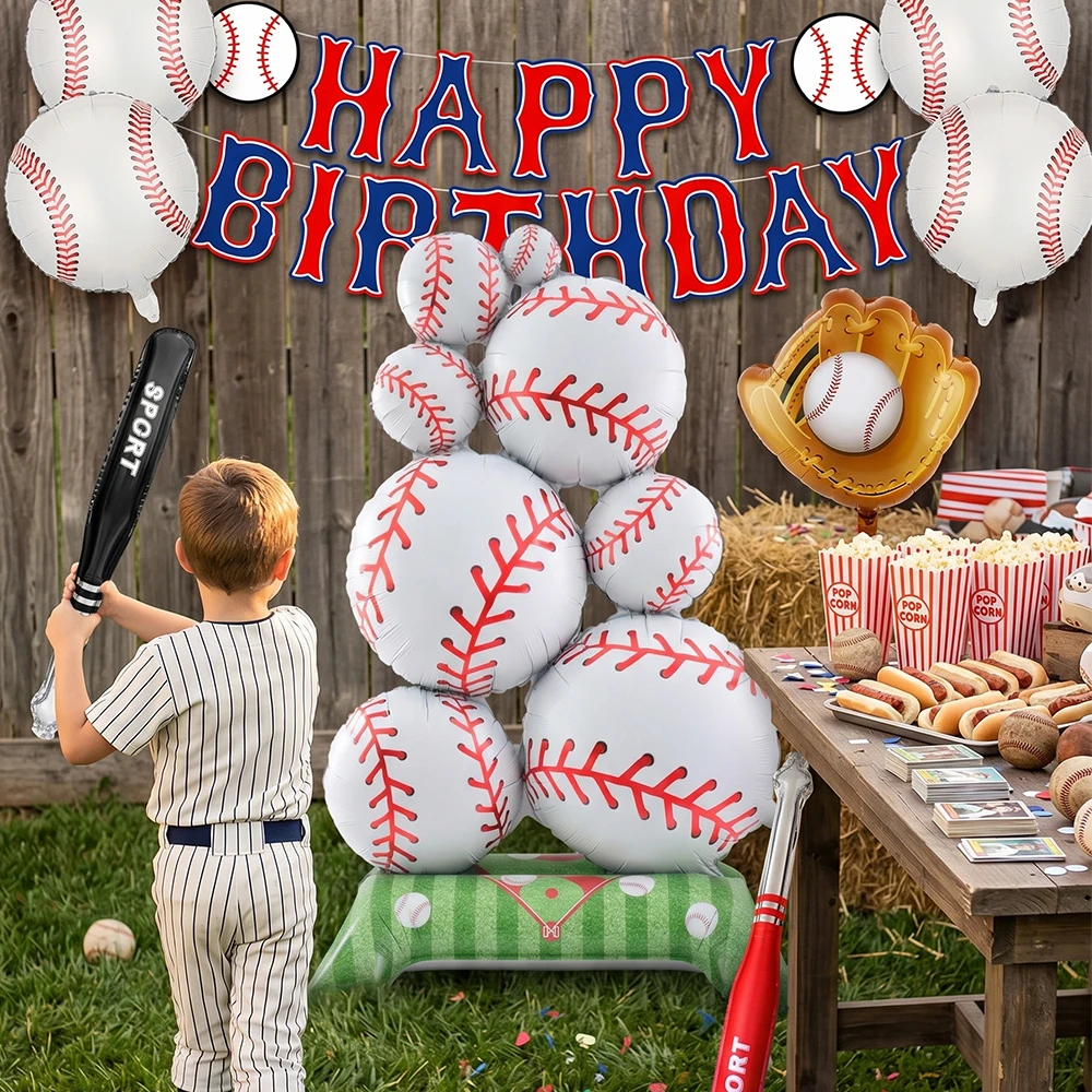 Baseball Birthday Decorations Giant Self Standing Baseball Balloon Foil Baseball Glove Balloon Banner Boys Sports Party Supplies view 4