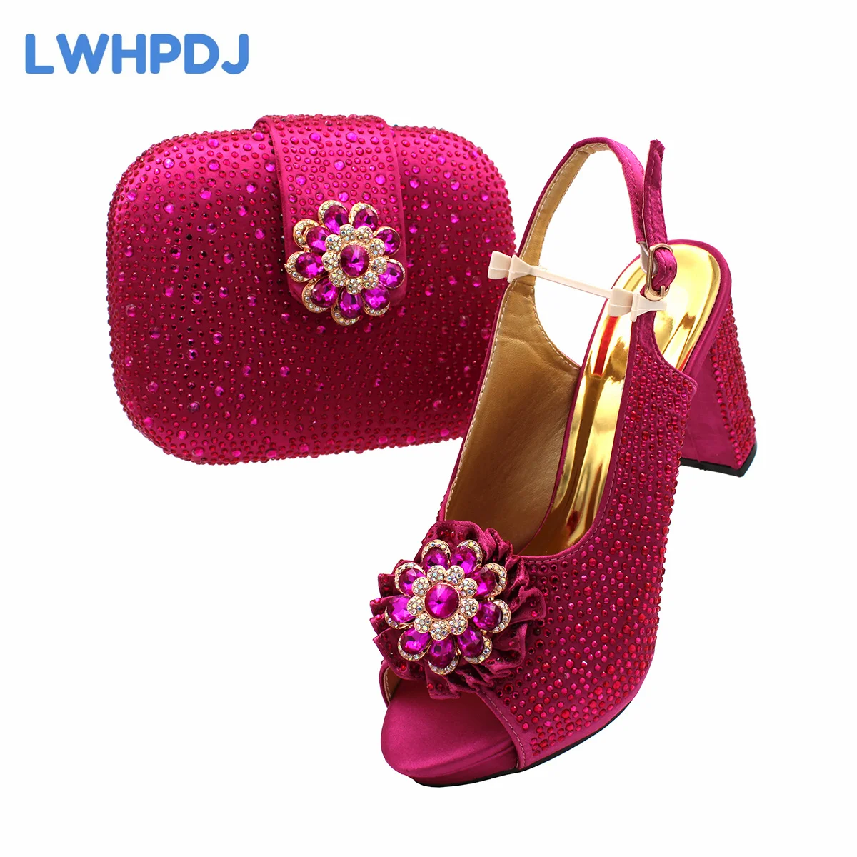 2024 Pouplar New Arrival Peep Toe Comfortable Super Heels Ladies Sandal with Handal Bag Set in Magenta