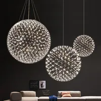 Spark Ball LED Ceiling Chandelier Lighting Firework Pendant Lamp Remote Modern Stainless Steel LOFT Kitchen Island Hanging Light