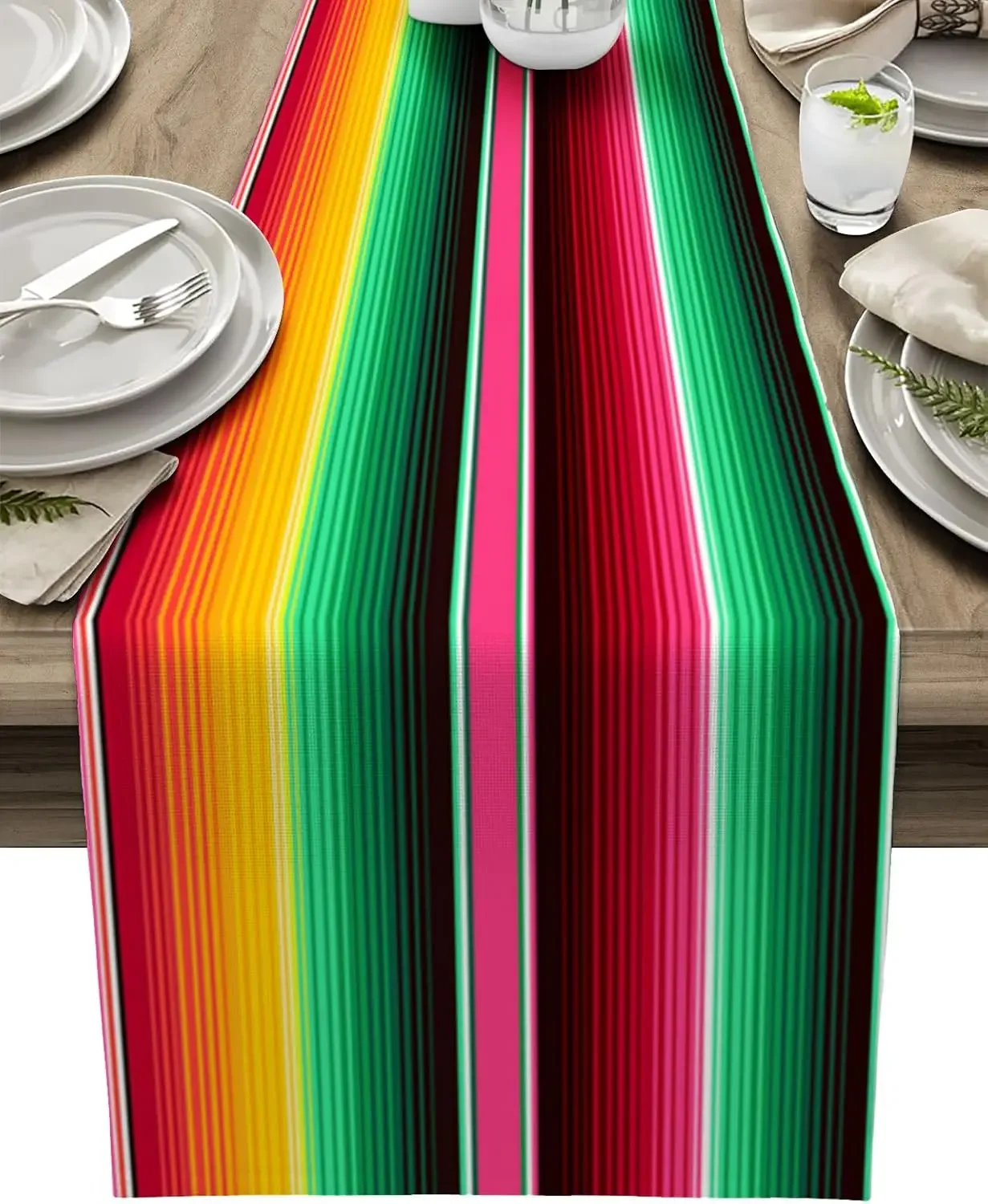 Mexican Colorful Stripes Day of The Dead Linen Table Runner Home Decor Mexico Dia De Los Muertos Dining Table Runner Party Decor