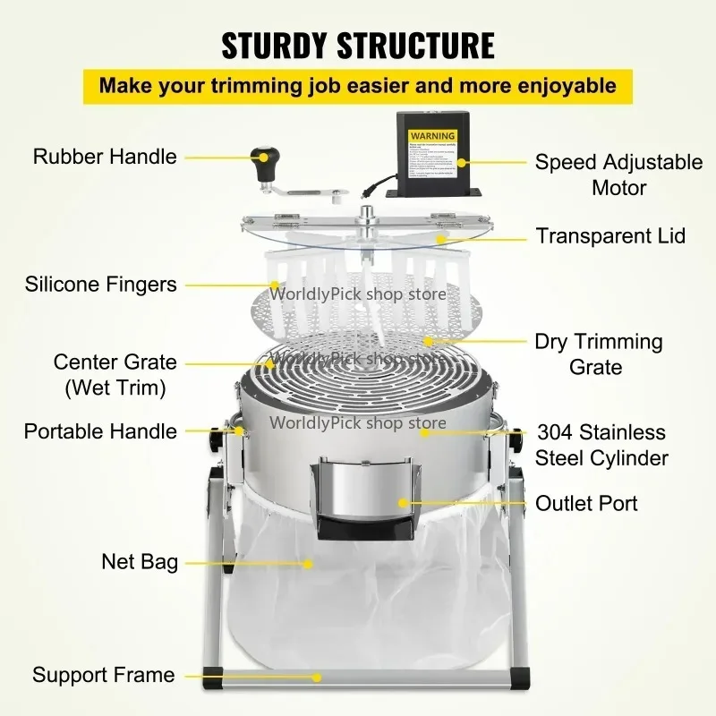 Taglierina per piante idroponiche elettrica e manuale da 16 pollici per foglie di fiori secchi e bagnati Macchina per taglio rotante intrecciata