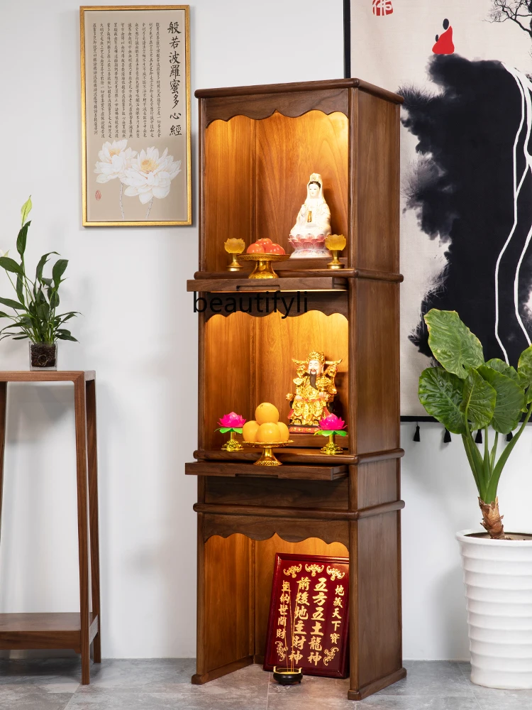 

Three-Layer Buddha Niche Solid Wood Ancestor Altar Cabinet Household Clothes Closet Living Room Chinese God Cabinet