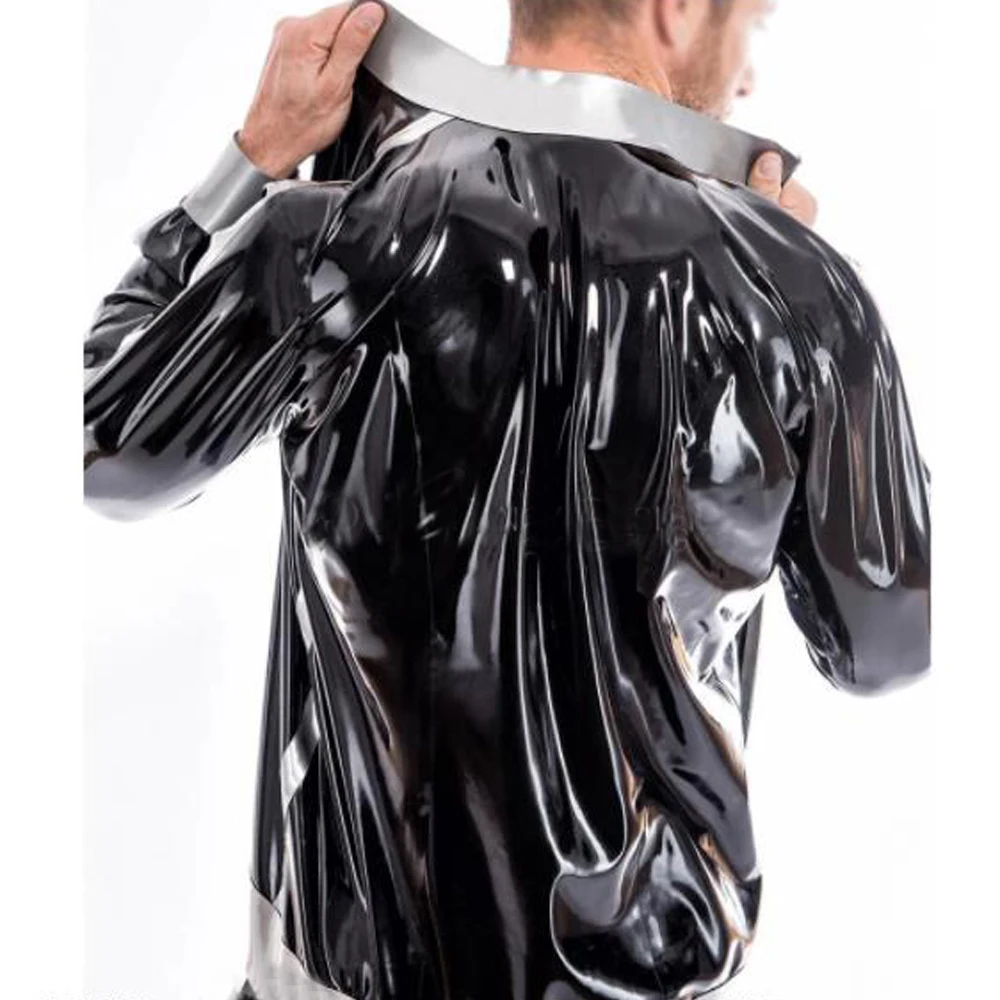 Men's Wetlook PVC Leather Jacket, Long Sleeve, Zipper, Stand Collar, Patchwork Coats, Male Training Sportswear, Shiny Clubwear