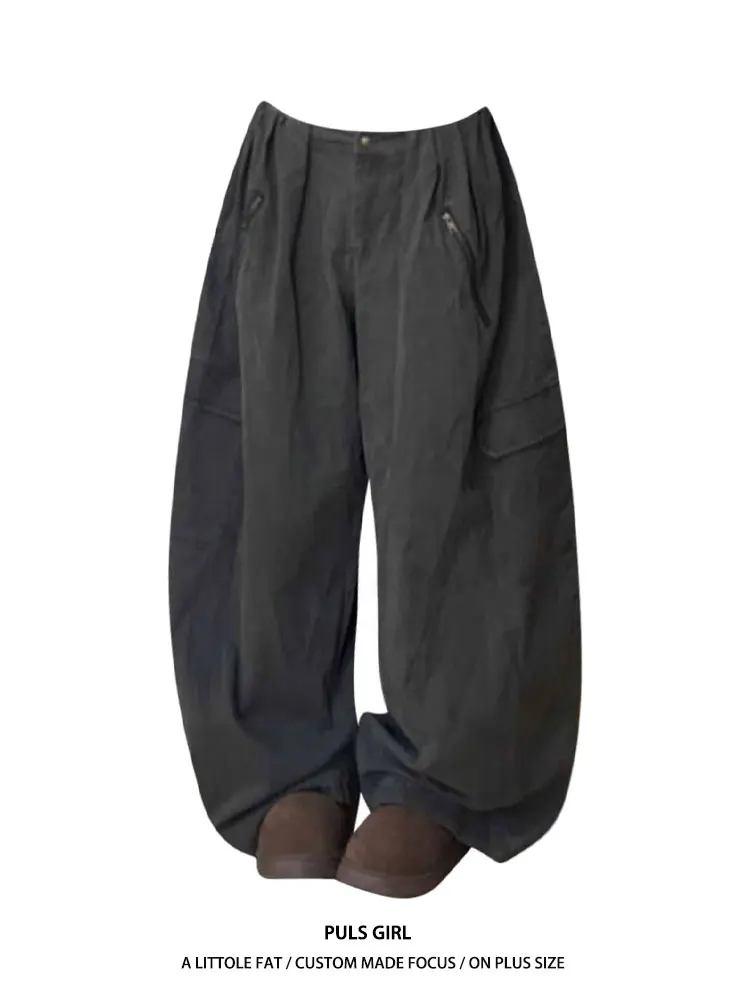 

plus Size American Retro Workwear Denim Pants Women Casual Loose High Waist Trousers Multi Pocket Knife Jeans Trendy