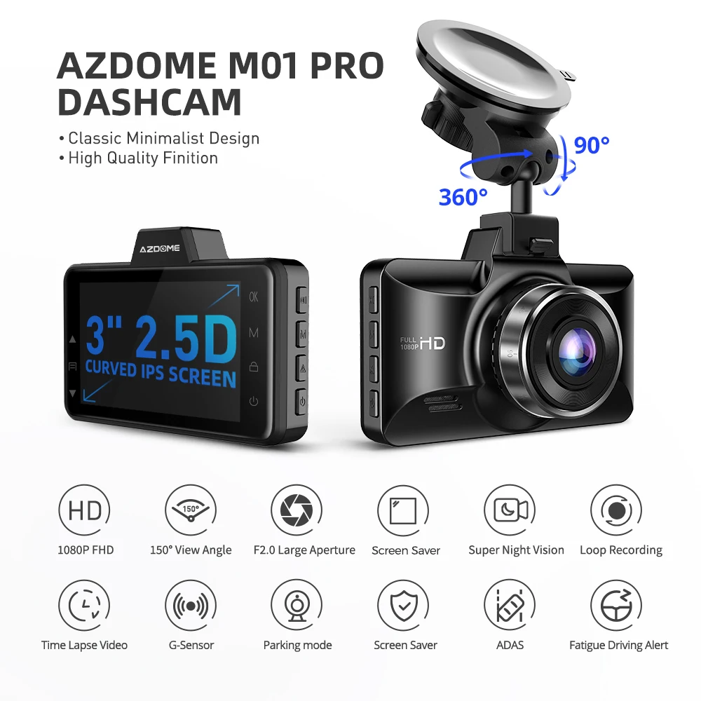 AZDOME M01 Dash Cam 1080P 3\'\' IPS Screen Night Vision Car Camera Loop Recording G-sensor Audio Recording Car Driving Recorder