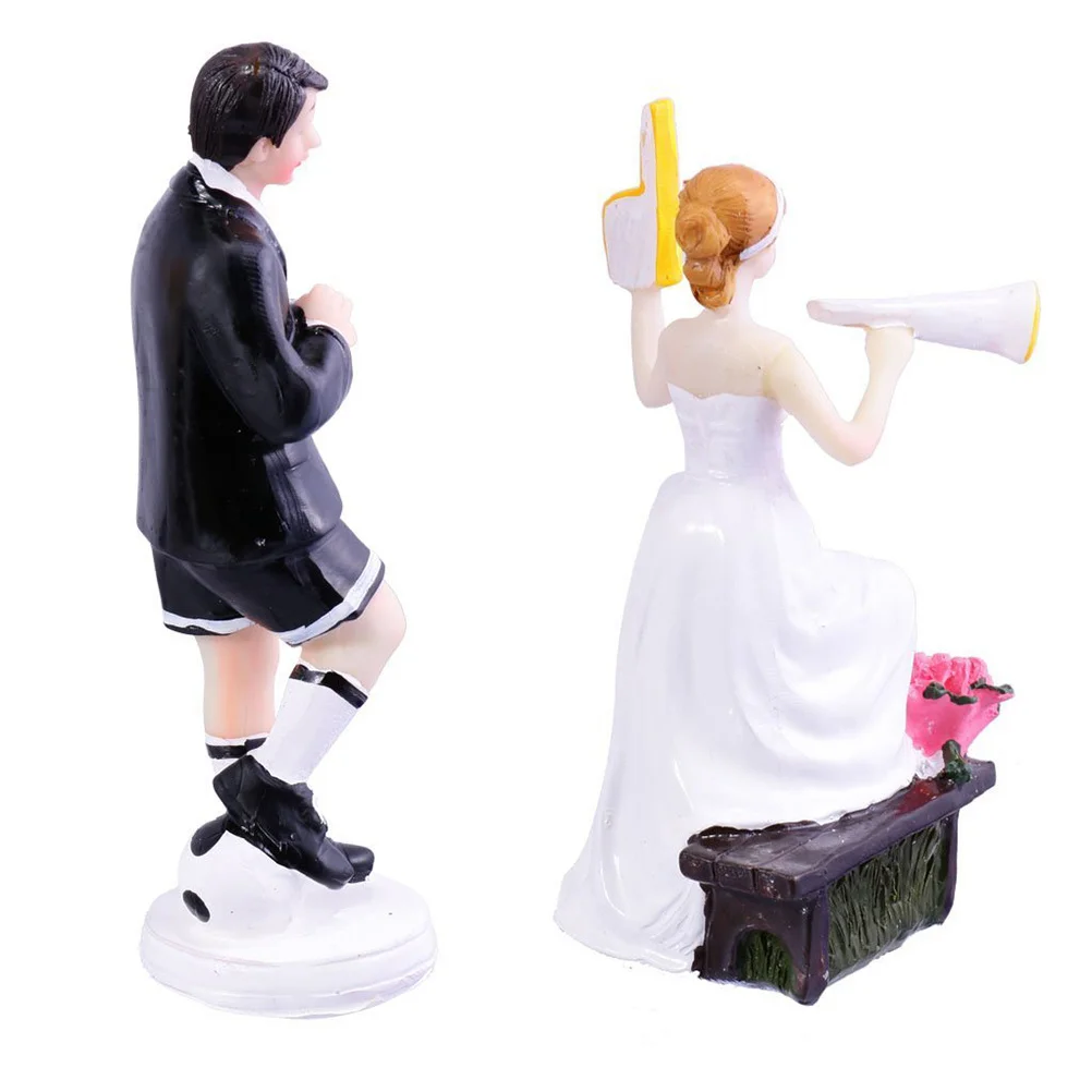 

Soccer Theme Wedding Cake Topper Resin Bride Groom Figures Funny Party Decoration Football Cheerleader Home Decor
