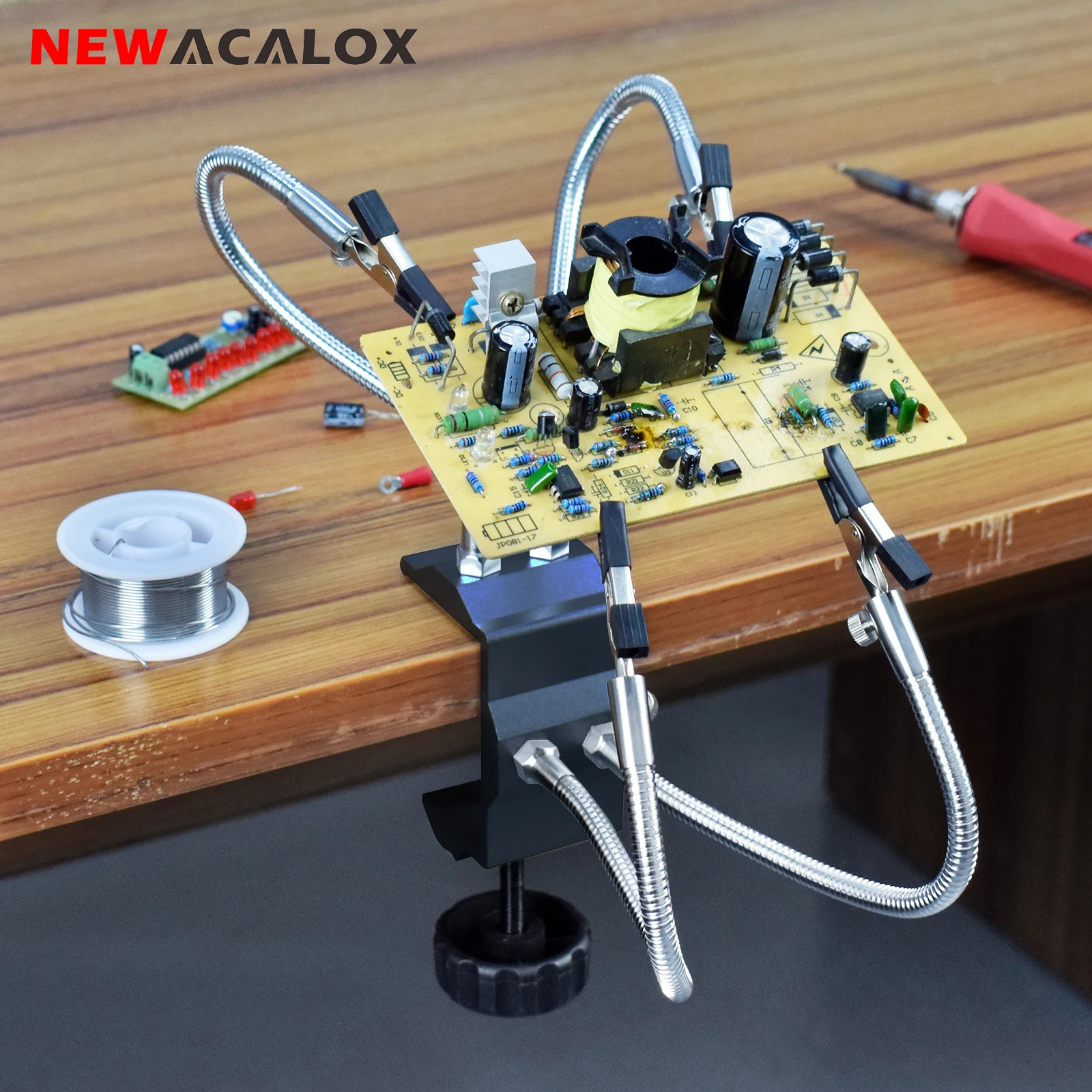 NEWACALOX-Soporte de estación de soldadura, abrazadera de escritorio, pinza de cocodrilo PCB, herramienta de mano auxiliar múltiple para reparación