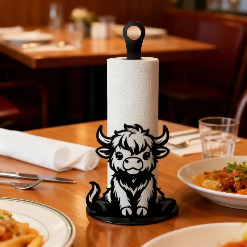 

1Pcs Cute Cartoon Kitchen Towel Rack Cattle Wooden Base Tissue Holder Desktop Decoration Food Wrap Storage Rack