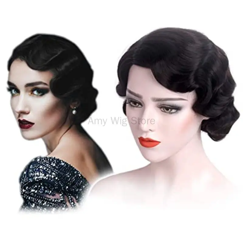 

Flapper Wig 1920 Finger Wave Wig Vintage Curly Short Wig for Women Lady Synthetic Hair Cosplay Costume Halloween Fancy Dress