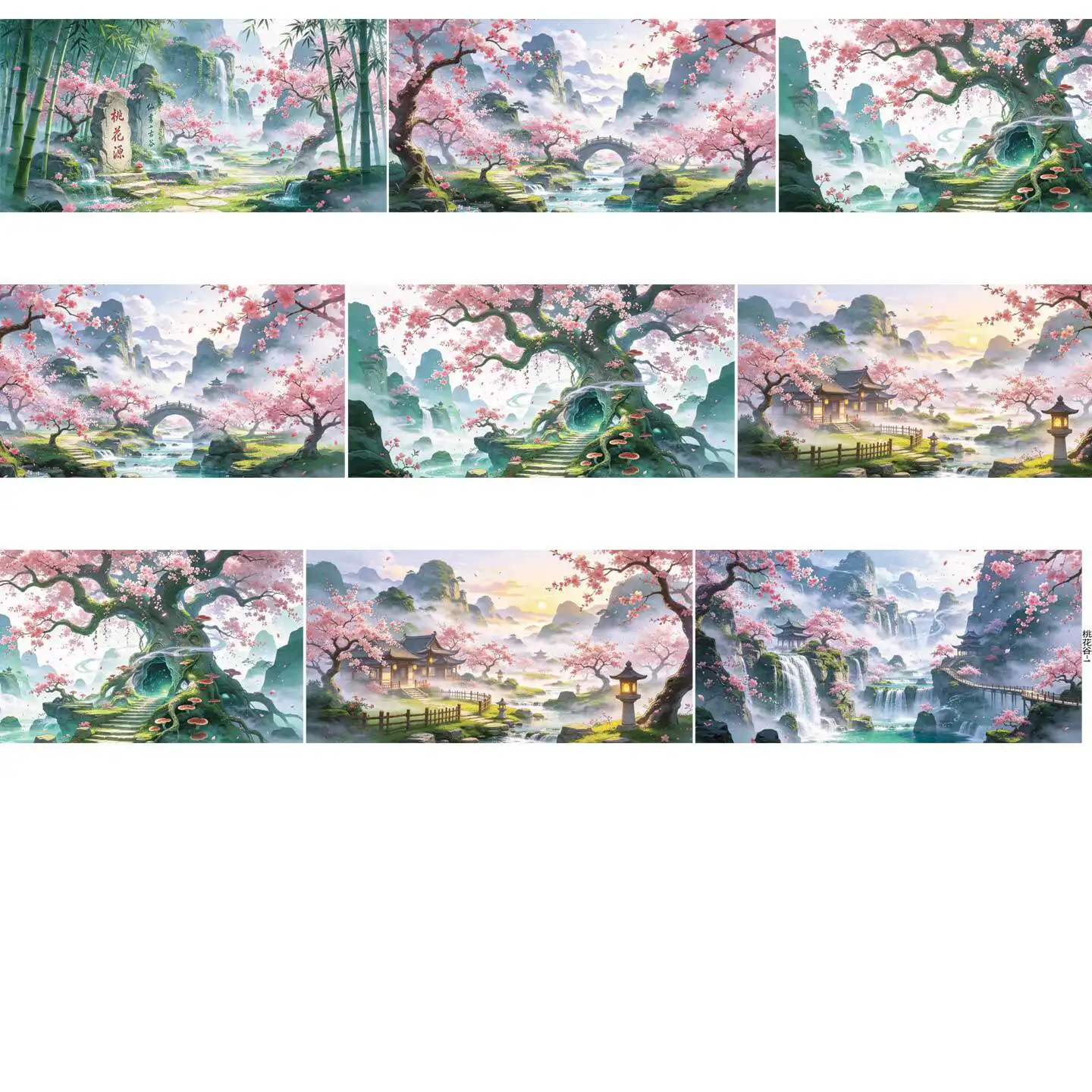 DIY Peach Blossom Valley Landscape Washi Tape 30cm Scrapbooking Sky Background Decorative Sticker