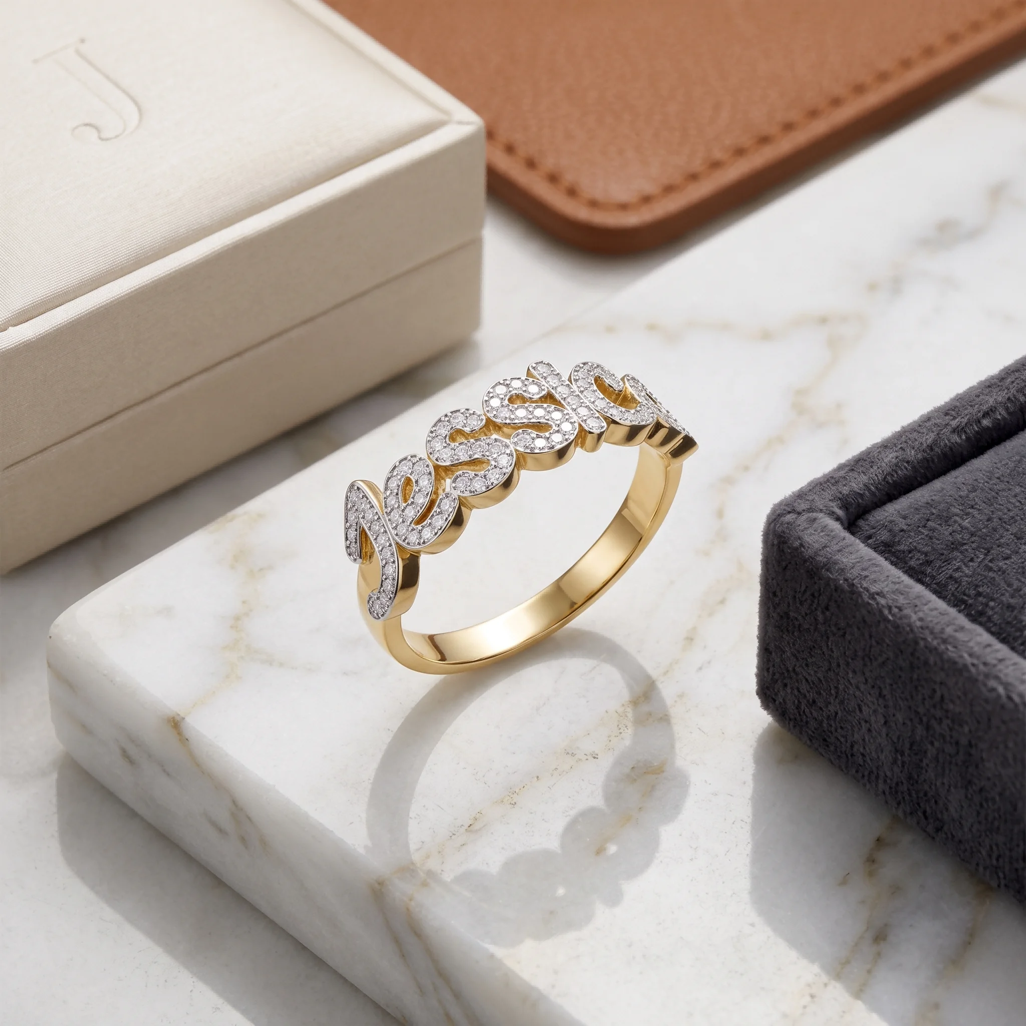 Custom Zircon Name Ring Personalized Pave Script Letter Ring Custom Name Ring Sterling Silver Christma Luxury Jewelry for Her