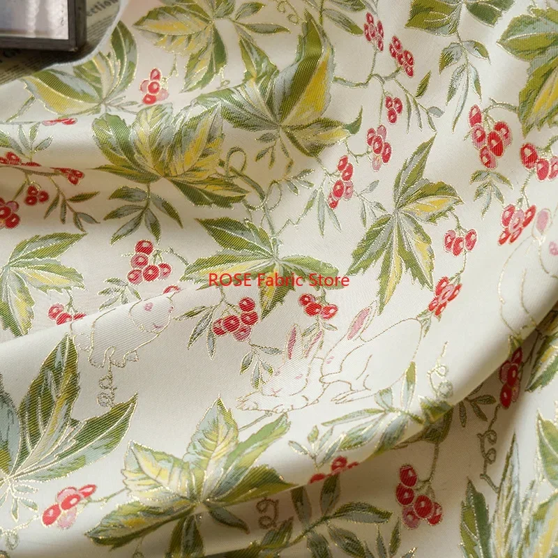 1 meter Golden Silk Rabbit Flower Jacquard Fabric Children's Dress Princess Skirt Decorative Sewing Fabric