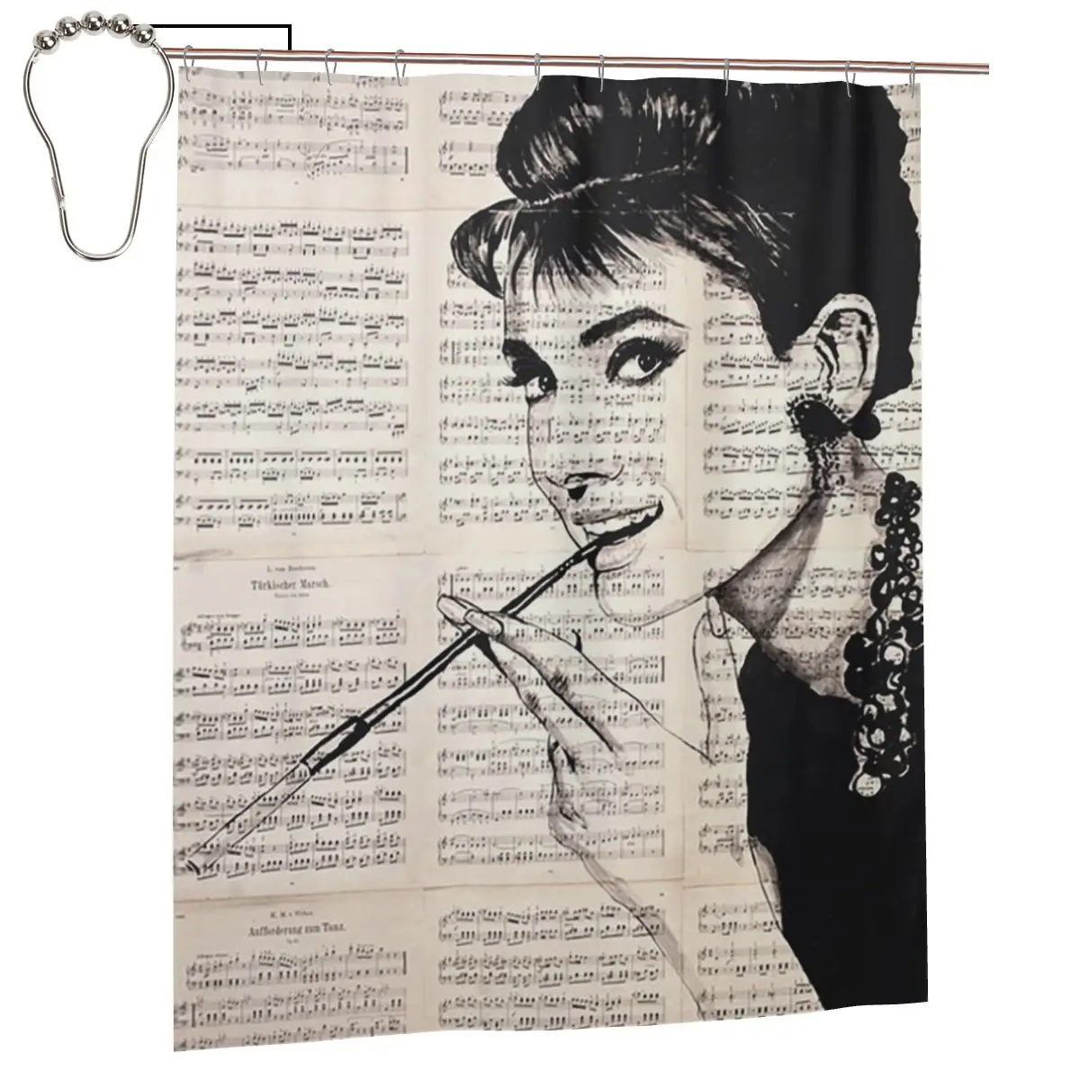 

Audrey Hepburn Shower Curtain Bathroom Polyester Waterproof Bath Curtains with Hooks