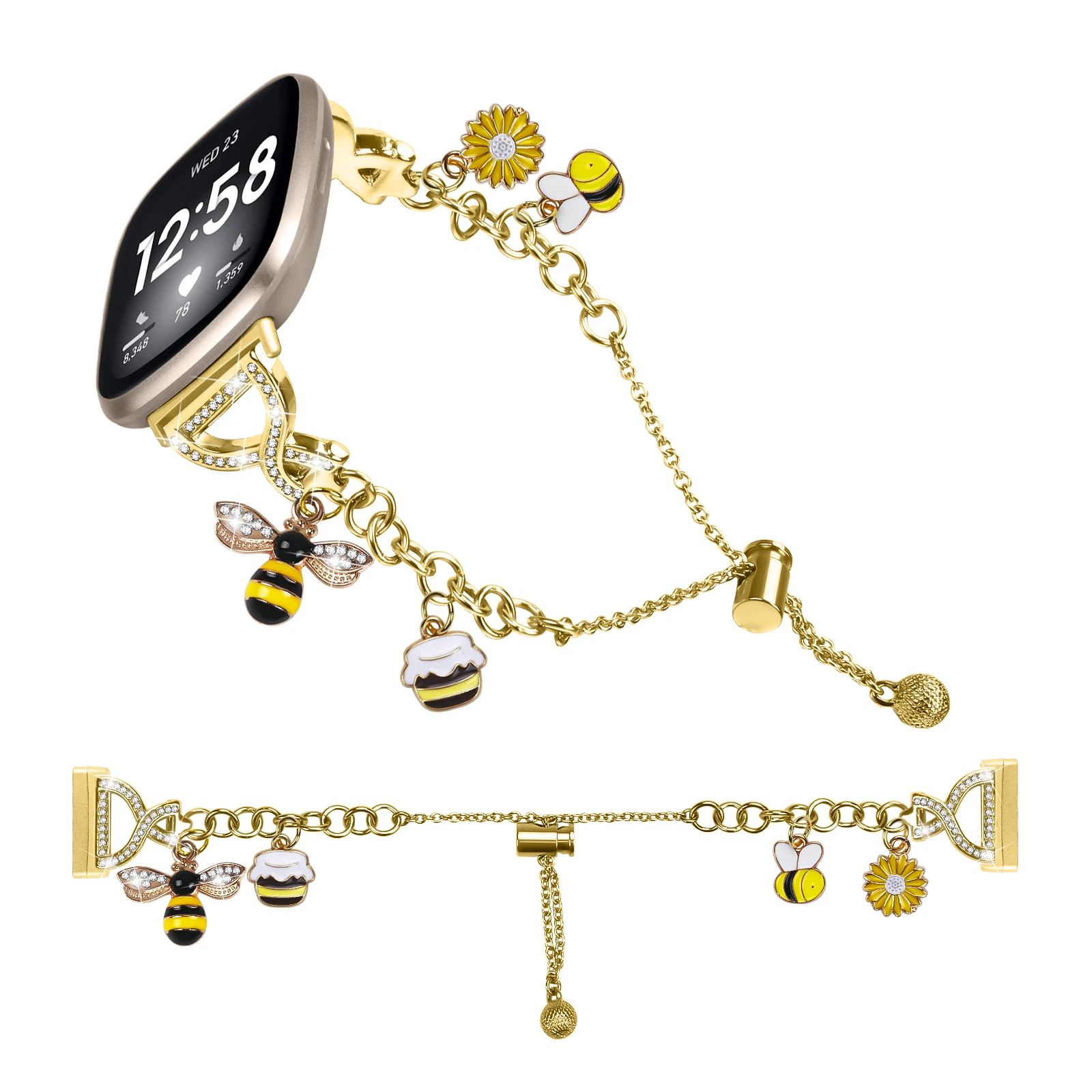 ไม่มีช่องว่างโลหะเพชรสายนาฬิกาสําหรับ Fitbit Sense Versa 3 สายรัดข้อมือสร้อยข้อมือ Fitbit Versa 4 Sense 2