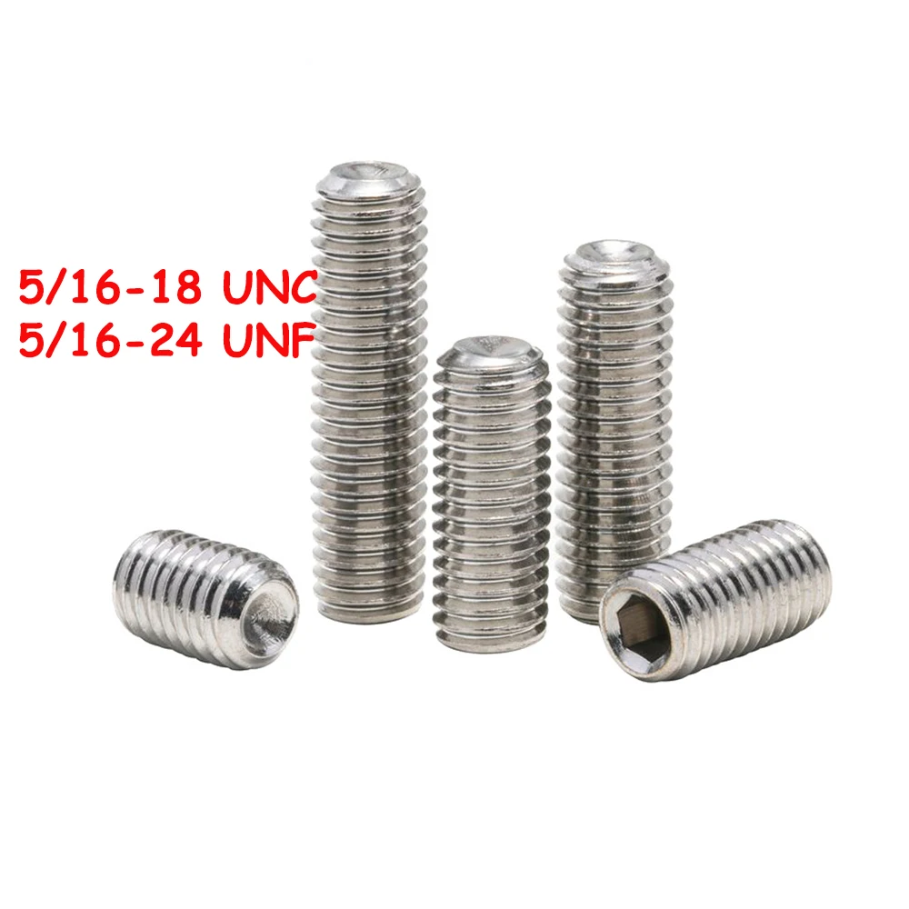 

Yiqianyuan DIN916 SUS304 Stainless Steel Hex Socket Set Screws 5/16-18 UNC 5/16-24 UNF with Cup Point Headless for Hardware Tool