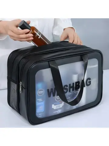 Dry-wet separation double transparent PU makeup bag portable washing bag cosmetic storage bag travel fitness swimming essentials