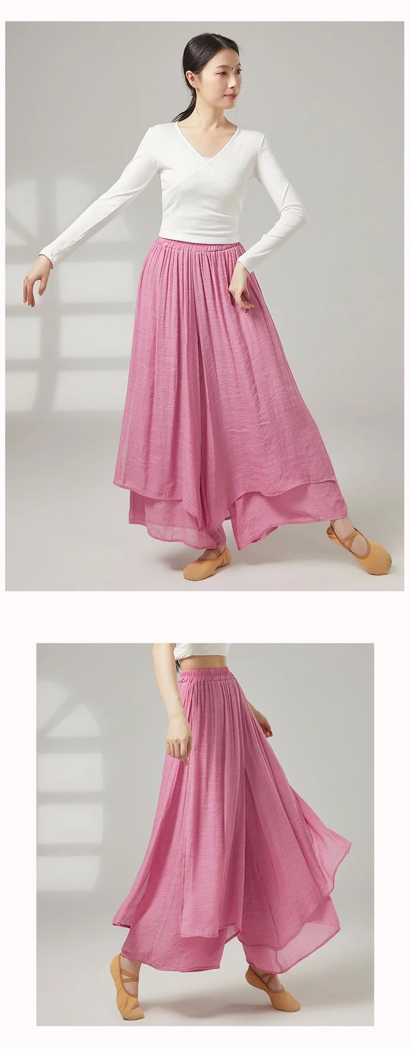 Asymmetrische Doppellagige Hose für Damen im modernen Tanz, Rayon, hohe Taille, elastisch, locker, weites Bein, klassische Tanzhose, weiches Kostüm – Detail 6