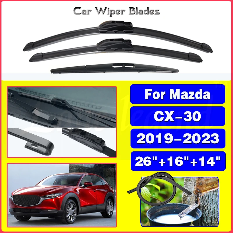 

For Mazda CX-30 CX30 CX 30 2019 - 2023 Car Front Rear Wiper Blades Windscreen Windshield Window Car Accessories 2022 26"+16"+14"