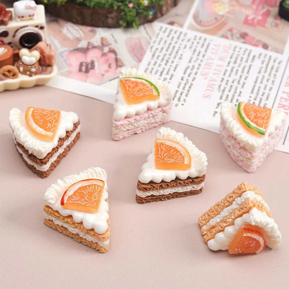 5PCS Orange Cake Series Miniature Flat Back Resin Cabochons For Hairpin Scrapbooking DIY Home Decor Craft Accessories