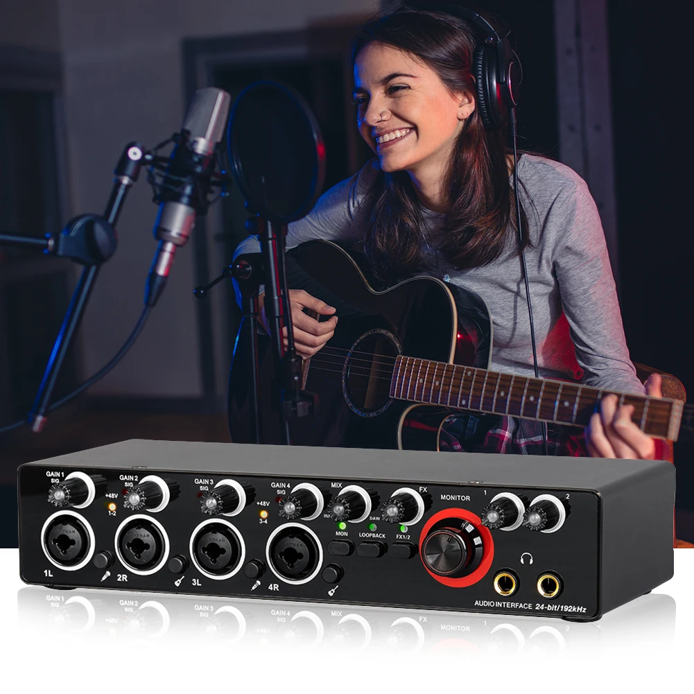 MD22 MD44 Audio Interface Studio Sound Card 4 Channel Sound Table Audio Sound Card 24 bit/192 kHZ Electric Guitar Live Recording