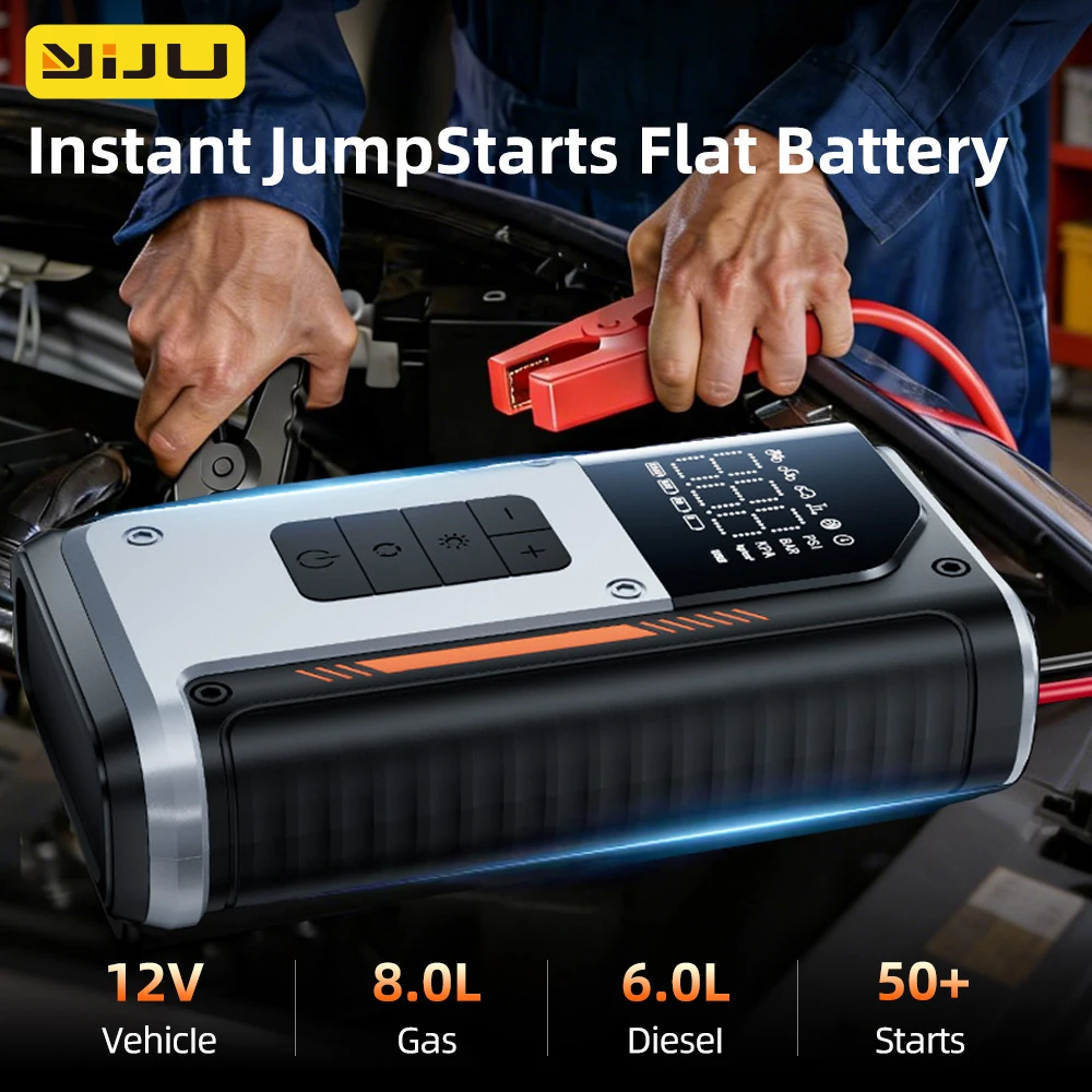 YIJU 150PSI Air Pump Car Battery Emergency Boosters 5000A Jump Starter Power Bank Portable Vehicle Starting Device LED Lighting