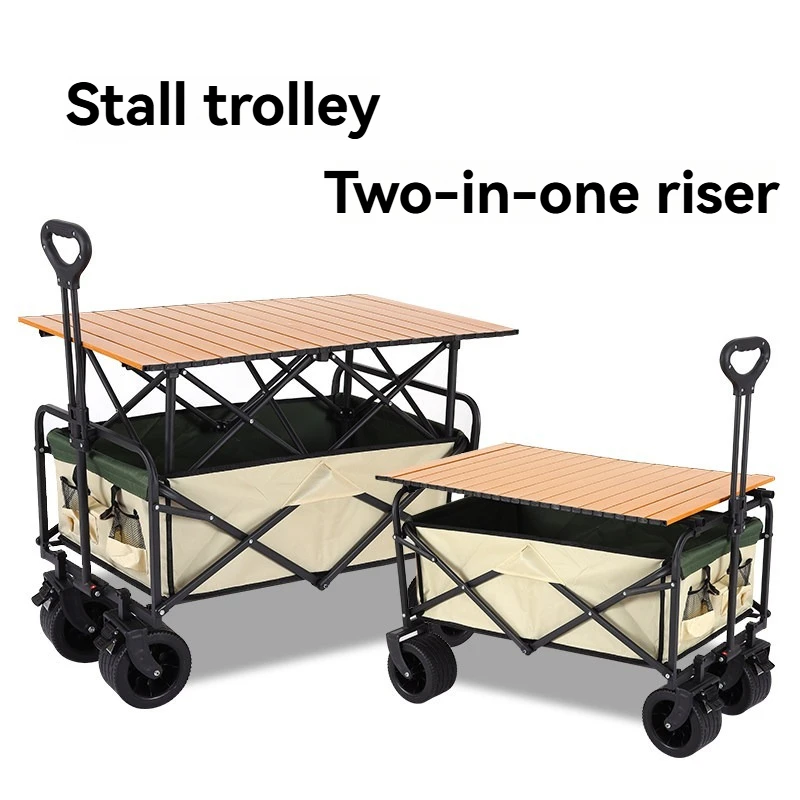 Large Weight Capacity Heavy Duty Wagon Cart Folding Wagon for Outdoor Garden Beach Wagon Camping Trolley with Cup Holders