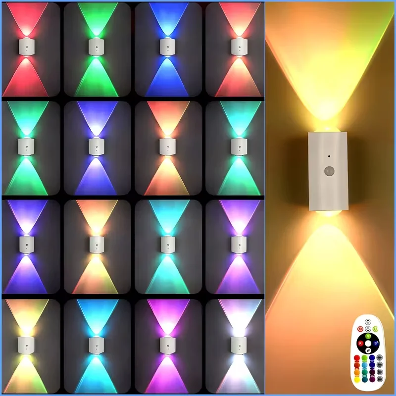 Luz de Parede LED Magnética Recarregável com Sensor de Movimento Inteligente RGB, 16 Cores, Regulável, com Controle Remoto para Escadas, Quarto e Corr