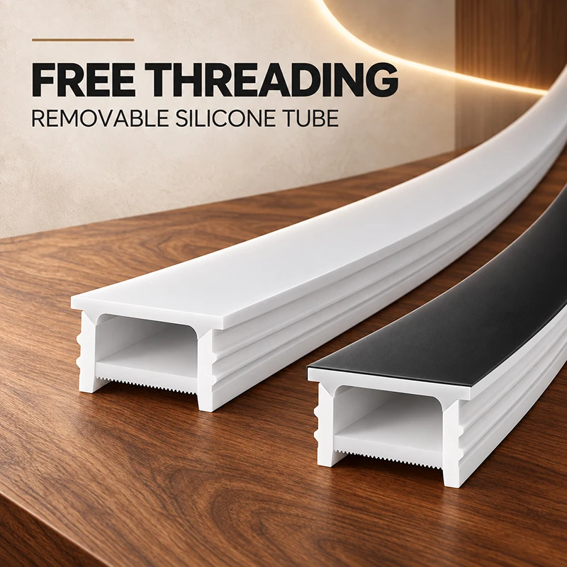 LED Silicone Channel Profile Diffuser with Grooved Recessed Installation, Edgeless and Edged Design, Available in Black and Whit