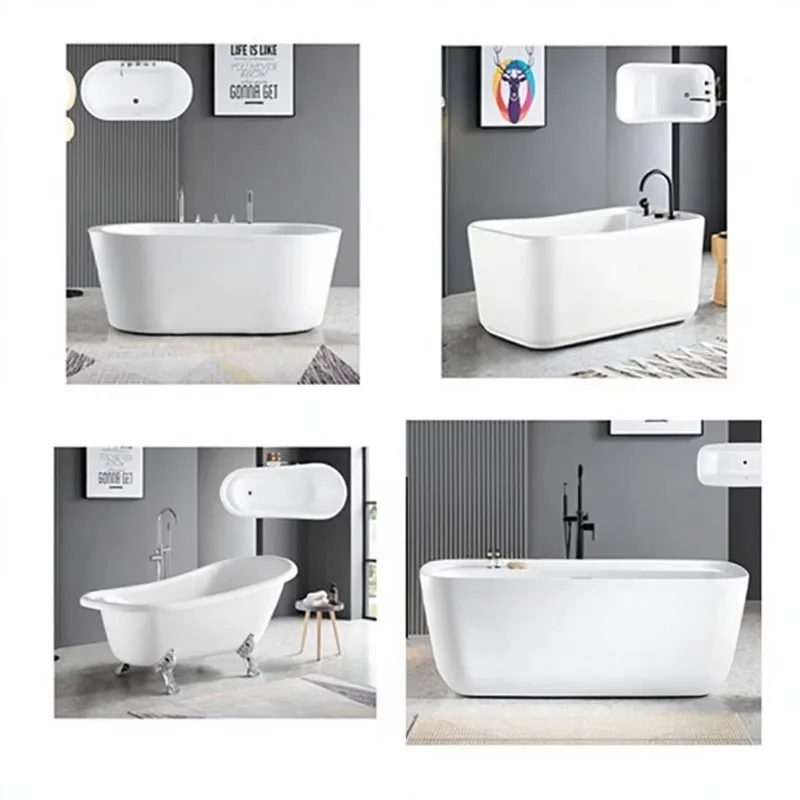 High Quality 140cm White Acrylic Free Standing Bathtub Luxury Rectangular Oval Pattern Bath Tubs for Indoor Bathroom Use