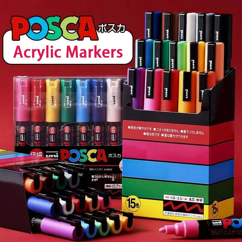 اليابان Uni POSCA مجموعة أقلام تحديد الاكريليك الكتابة على الجدران الرسم الدائم مقاوم للماء الأطفال الرسم PC-3M/1M/5M النسيج لوازم الفن
