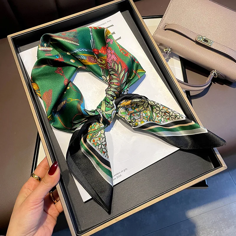 100% Real Silk Scarf Spring Women Pure Square Fashion Printed Small Neck Kerchief Bandana Female Hairbands