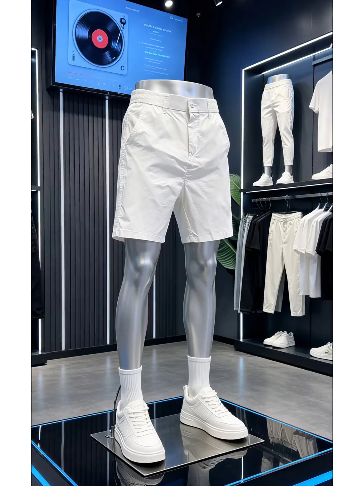 

White Ice Silk Quick Dry Sports Shorts Men's Summer High Waist Straight Leg Loose Fit Five Inch Casual Pants Cleanfit