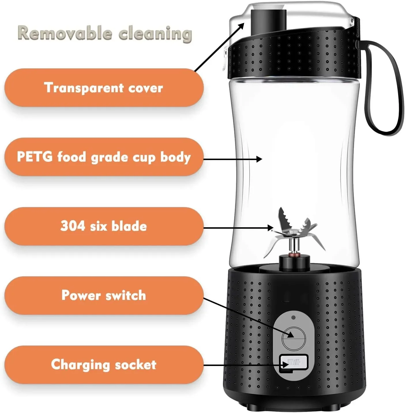 Orange Juicer Blender Machine Black Wireless Fresh Juice Blender Bottle Portable Mini Fast Orange Squeezer Can Blend Ice