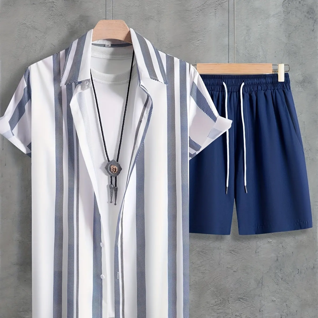 Conjunto de camisa y pantalones cortos de manga corta para hombre, estilo barroco retro, con estampado de rayas, ideal para vacaciones de verano, con impresión 3D.