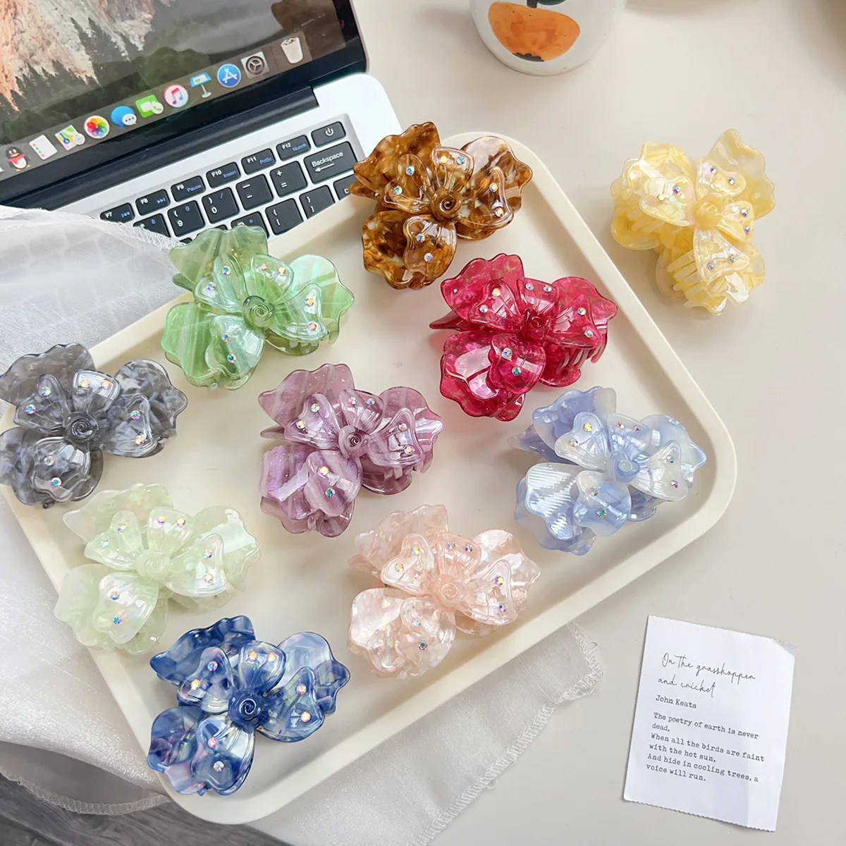 

High-grade Four-leaf Clover Flower Diamond Clip Medium-sized Ponytail Clip Hairpin Shark Clip Hair Accessories for Women