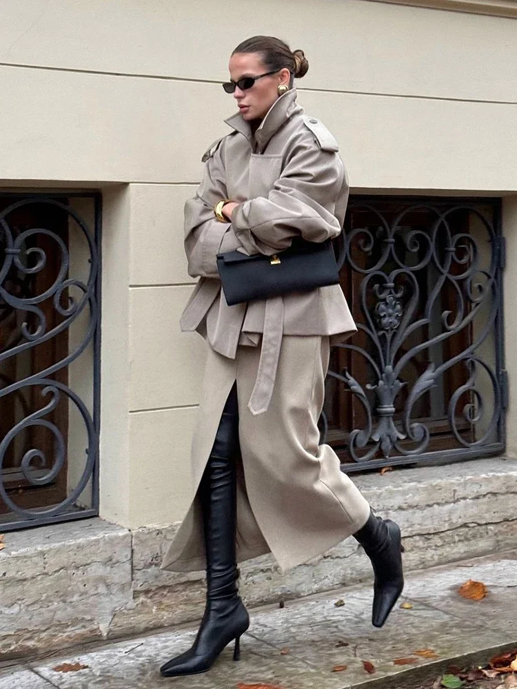 سترة واقية نسائية برباط علوي أنيقة وياقة على شكل طية صدر وأكمام طويلة وكتف عريض معاطف مقصوصة لخريف 2025 سترة يومية أنيقة للتنقل #5