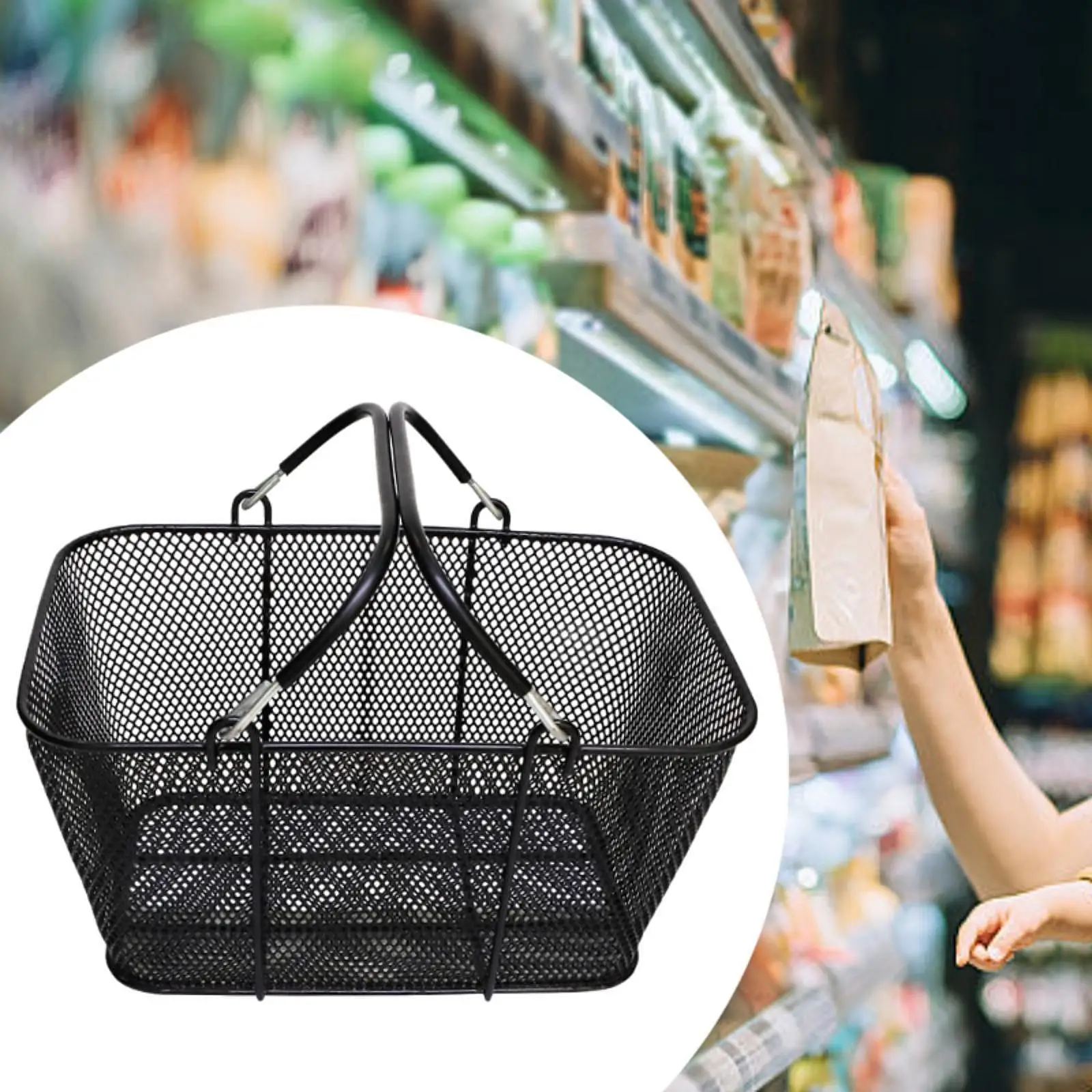 Shopping Basket with Handles Hand Basket for Bar Supermarket Convenience