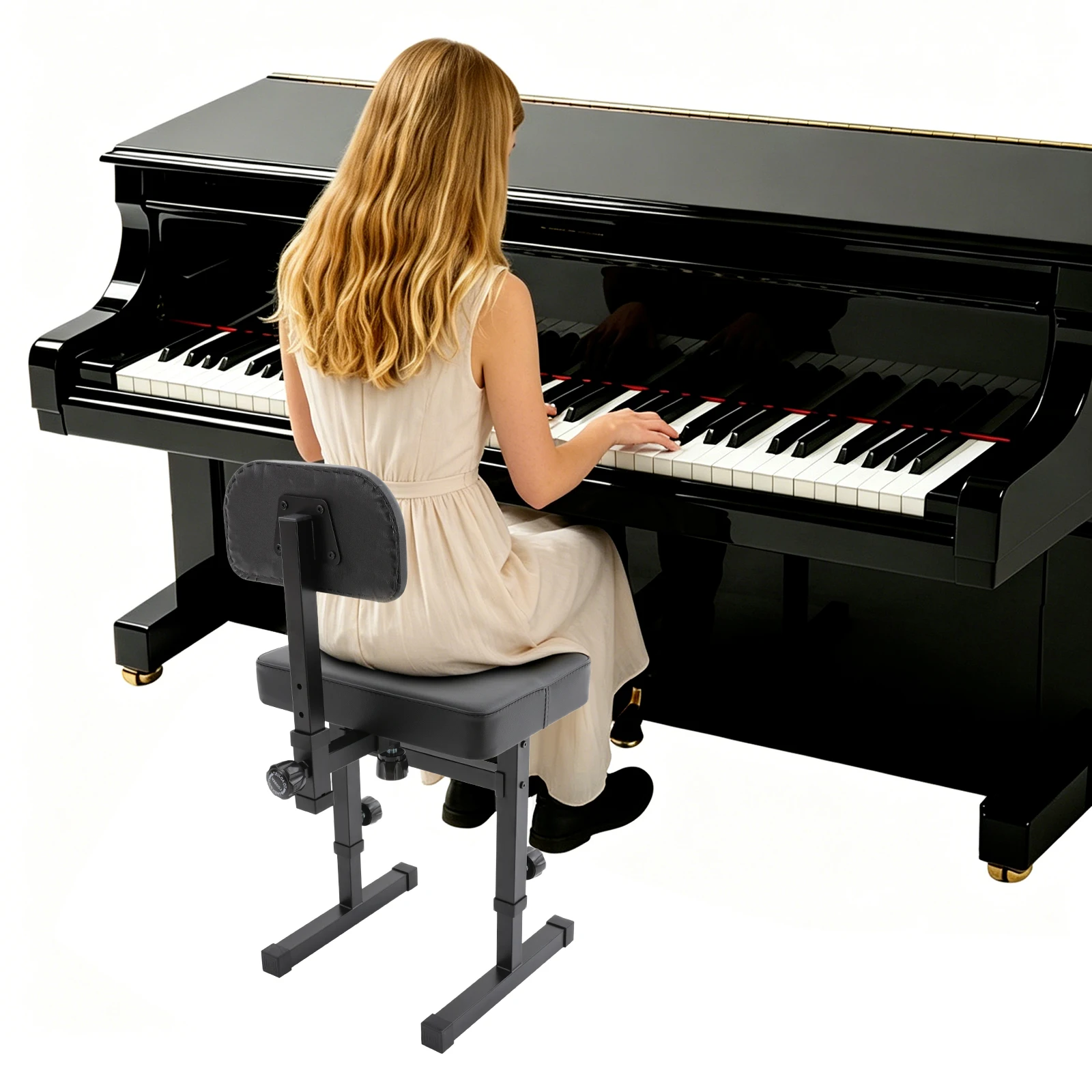 Adjustable Height Piano Bench 18.1-22.8in, Piano Stool with PU Cushion, 1.18in Precision Steps for Musicians Performance Teaching