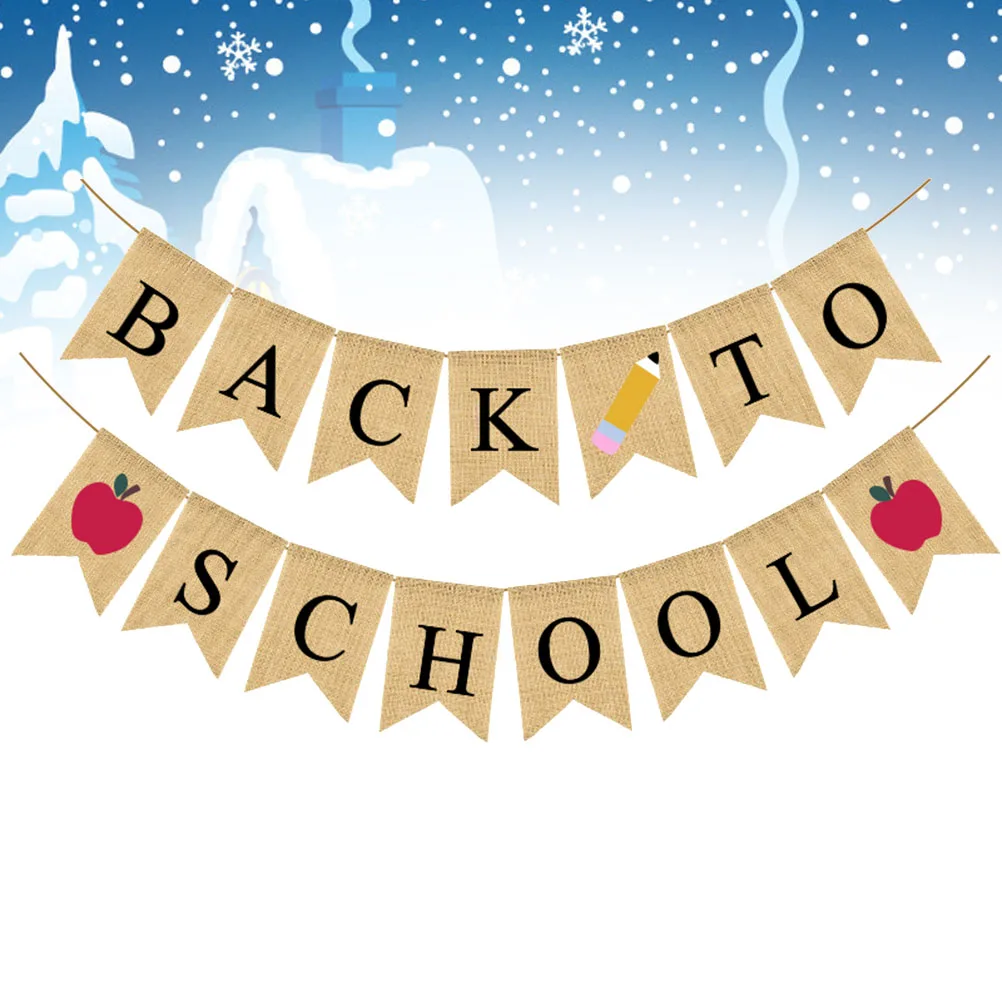 

School Party Linen Burlap Garland Banner Apple Letter Swallowtail Flag Background Decoration Props School Banner