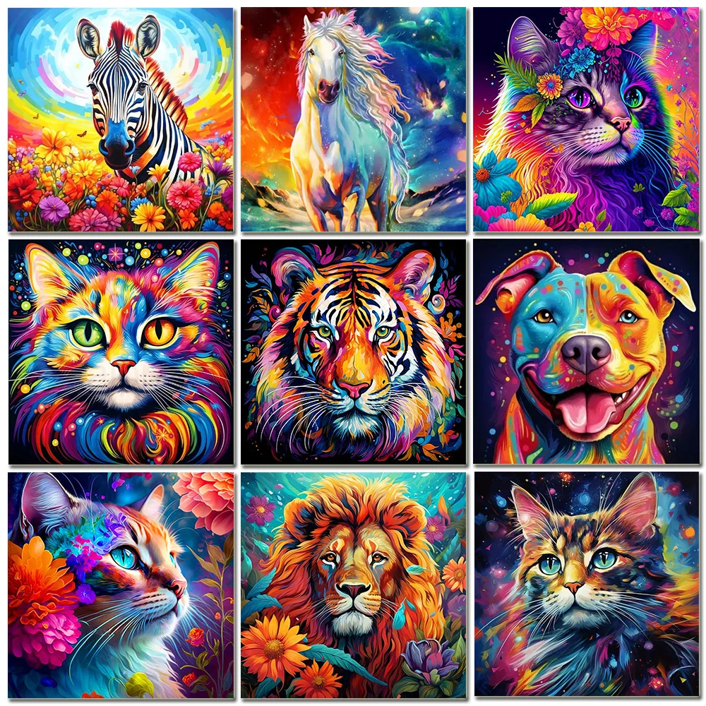 DIY Diamond Painting Colorful Animal Cat Tiger Mosaic Embroidery Lion Horse Cross Stitch Art Home Decoration Adult Present Set