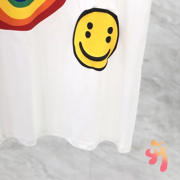 High Quality Cotton CPFM T-shirt Rainbow Foam Yellow Face Printed Short Sleeve Tops Fashion Street Kanye Men Women White Tshirts